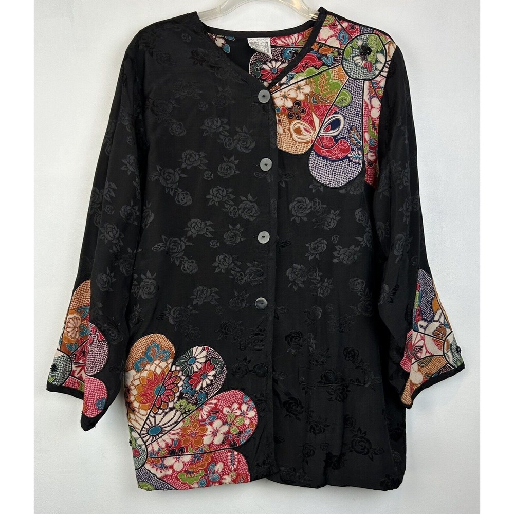 Globe Trotter Jacket Womens S Art To Wear Blazer Colorful Hippie Boho Button